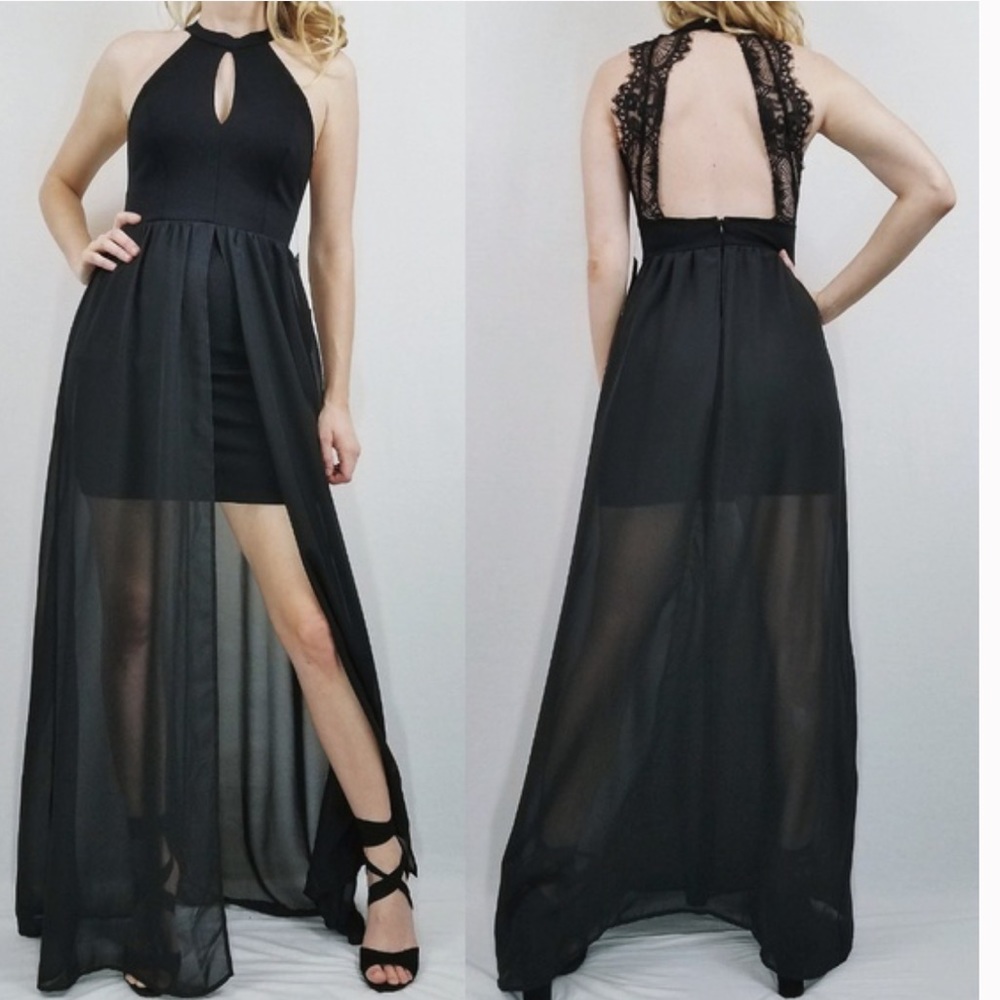 Lulus My Beloved Black Lace Maxi Dress. Size Medium.